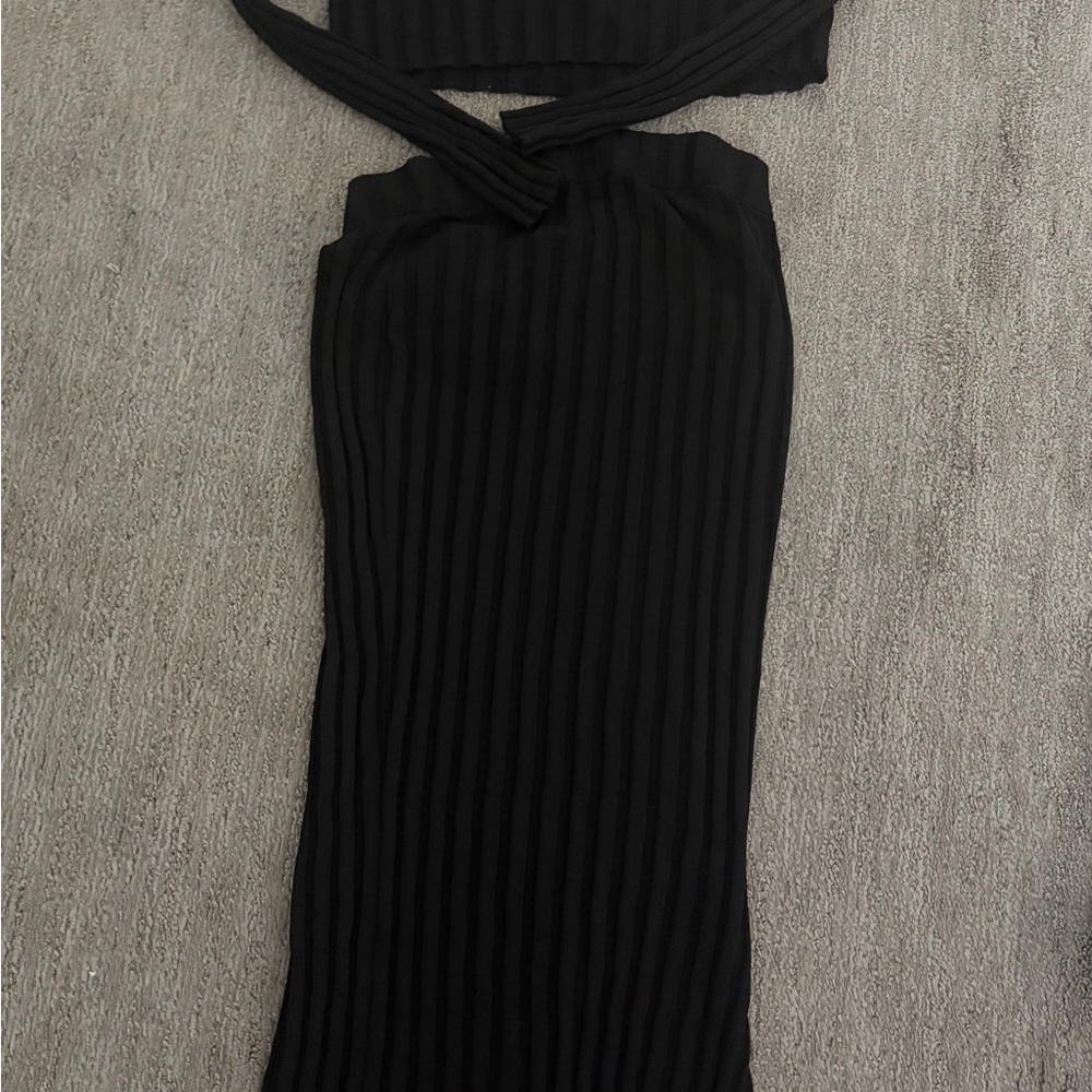 H&M Maternity Black Ribbed Maxi Dress Two-Piece Look
